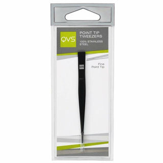 Tweezers for Plucking QVS Fine tip Stainless steel Black - Dulcy Beauty