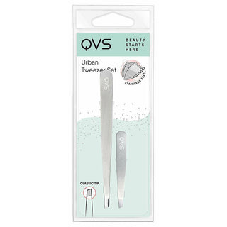 Set QVS Urban Tweezers for Plucking Stainless steel Silver (2 pcs) - Dulcy Beauty