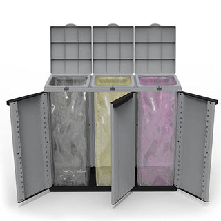 Recycling Waste Bin Ecoline Black/Grey 3 doors (102 x 39 x 88,7 cm)