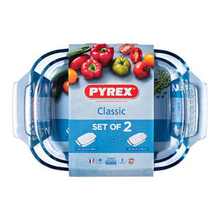 Conjunto de pratos de forno Pyrex clássico transparente vidro de borossilicato (2