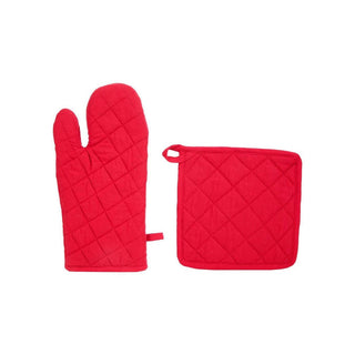 Oven Gloves and Pot Holder Set Atmosphera Red Cotton - GURASS APPLIANCES