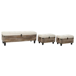 Foot-of-bed Bench DKD Home Decor Brown Cream 3 Pieces Wood Polyester