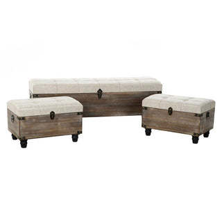 Foot-of-bed Bench DKD Home Decor Brown Cream 3 Pieces Wood Polyester