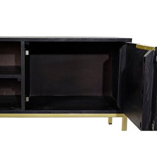 TV furniture DKD Home Decor Black Metal Golden Mango wood (147 x 40 x
