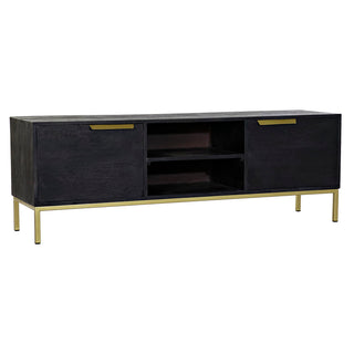 TV furniture DKD Home Decor Black Metal Golden Mango wood (147 x 40 x