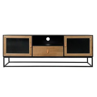 أثاث تلفزيون DKD ديكور منزلي خشب أسود معدن كريستال (140 × 40 × 50