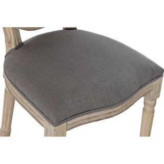 Sedia in lino grigio scuro con gambe in legno di gomma (48 x 46 x 96 cm)