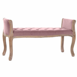 Bench DKD Home Decor   Pink Linen Rubber wood (112 x 41 x 61 cm)