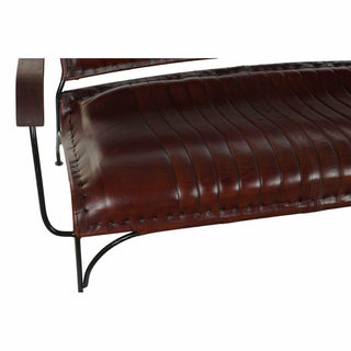 Bench met Backlest DKD Home Decor Metal Wood Bruin Leather (127 x 70