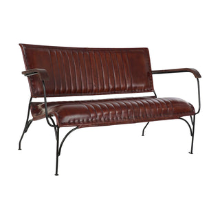 Bench with backrest DKD Home Decor Metal Wood Brown Leather (127 x 70