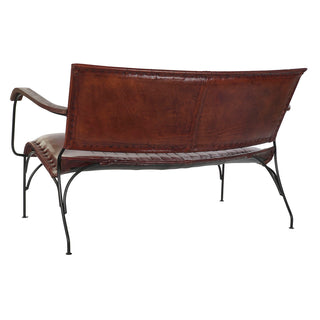 Bench with backrest DKD Home Decor Metal Wood Brown Leather (127 x 70