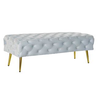 Bench DKD Home Dekor Golden Metal Polyester Velvet Sky Blue (120 x