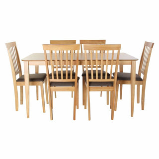 Table set with 6 chairs DKD Home Decor Light brown Oak MDF Wood (1,4 x