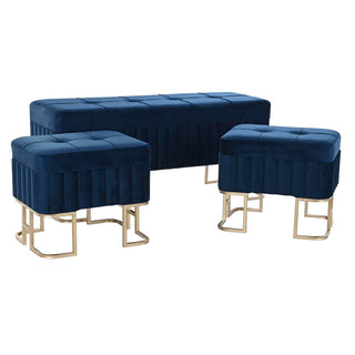 Banco DKD Home Decoração Blue Metal Velvet (110 x 40 x 47 cm)