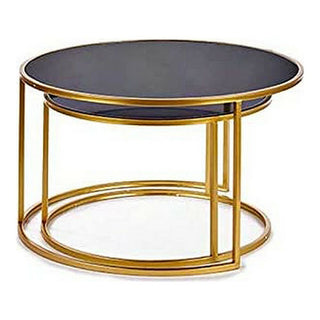 Ensemble de 2 tables en métal en cristal doré noir (2 pièces) (80 x 80 x 44,5