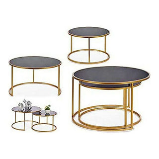 Ensemble de 2 tables en métal en cristal doré noir (2 pièces) (80 x 80 x 44,5